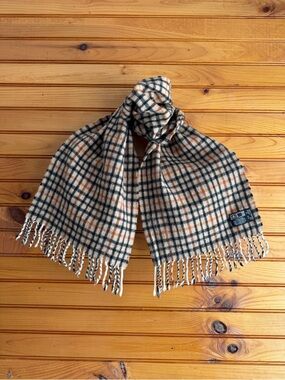 DAKS London 100% Lambswool Plaid Scarf Made in UK 56” Vintage